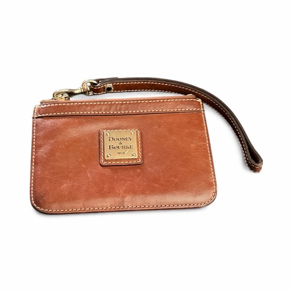 LOW STARTDooney & Bourke Brown Leather Wristlet | Gold Hardware | Paisley Lining - Picture 8 of 11